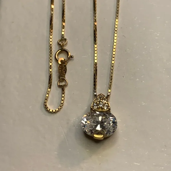 14kt Gold Necklace with CZ pendant. Both marked 14kt chain perfect shape! - Picture 2 of 11
